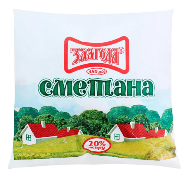 Сметана ЗЛАГОДА 20%, 380г, плівка поліетиленова